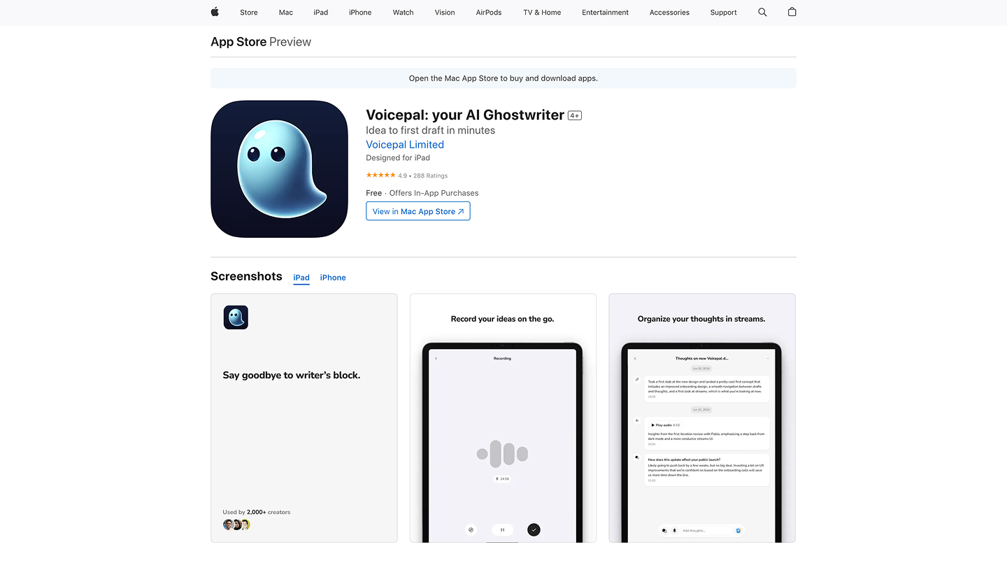 Voicepal AI ghostwriting app interface